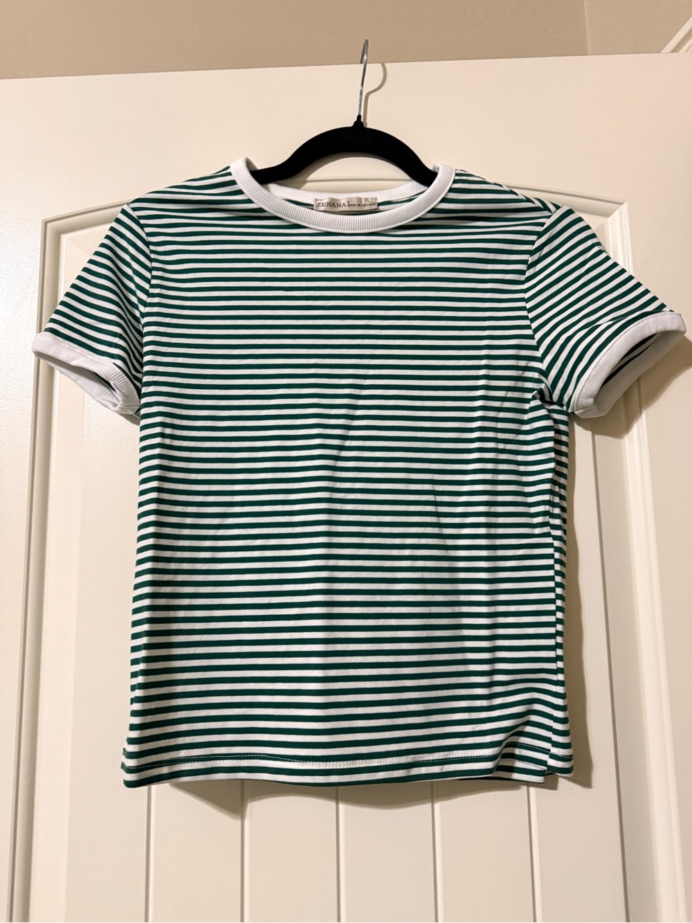 Zenana Women’s Green & White Stripe Tee NWOT
